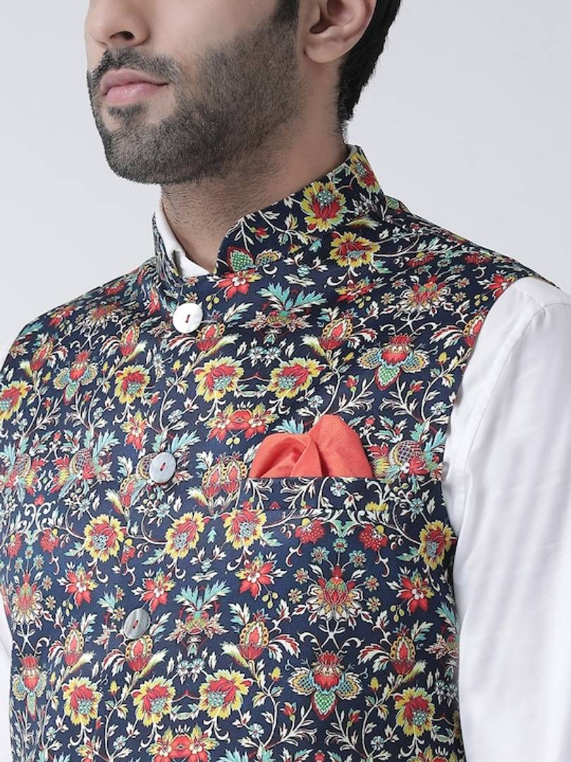 Men's Multicoloured 
Cotton Blend
 Printed Nehru Jackets